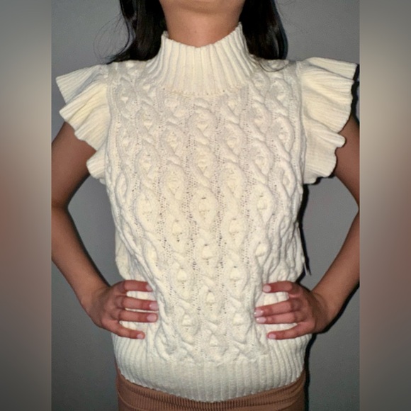 Flutter-Sleeve Cable-Knit Sweater - Picture 2 of 6